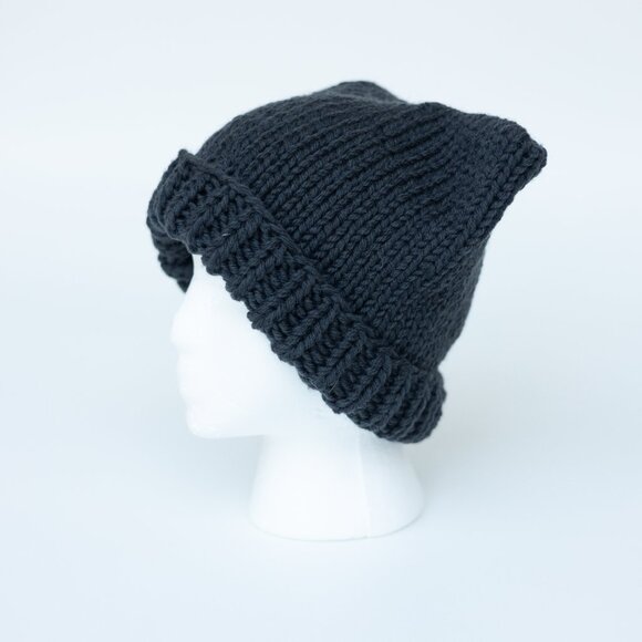 Black Chunky Adult Wool Cat Ear Beanie Winter Hat - Picture 2 of 4